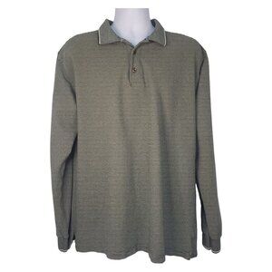 VTG Scandia Woods Golf Polo Green Striped Long Sleeves Cotton Preppy Mens XL